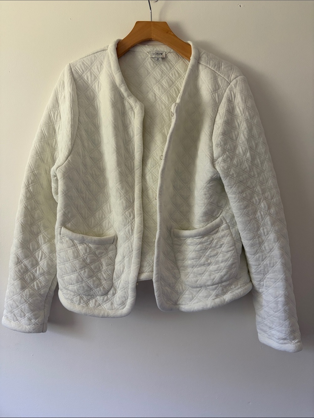 J Crew Quilted White Snap Up Jacket Size Medium